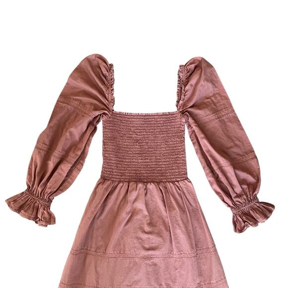 Reformation Women’s Dunes Long Sleeve Square NwxkMini Dress in Praline Pink 4 - Picture 3 of 12